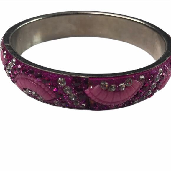 Vintage Bangle Bracelet Clear and Pink Rhinestones - Picture 1 of 9